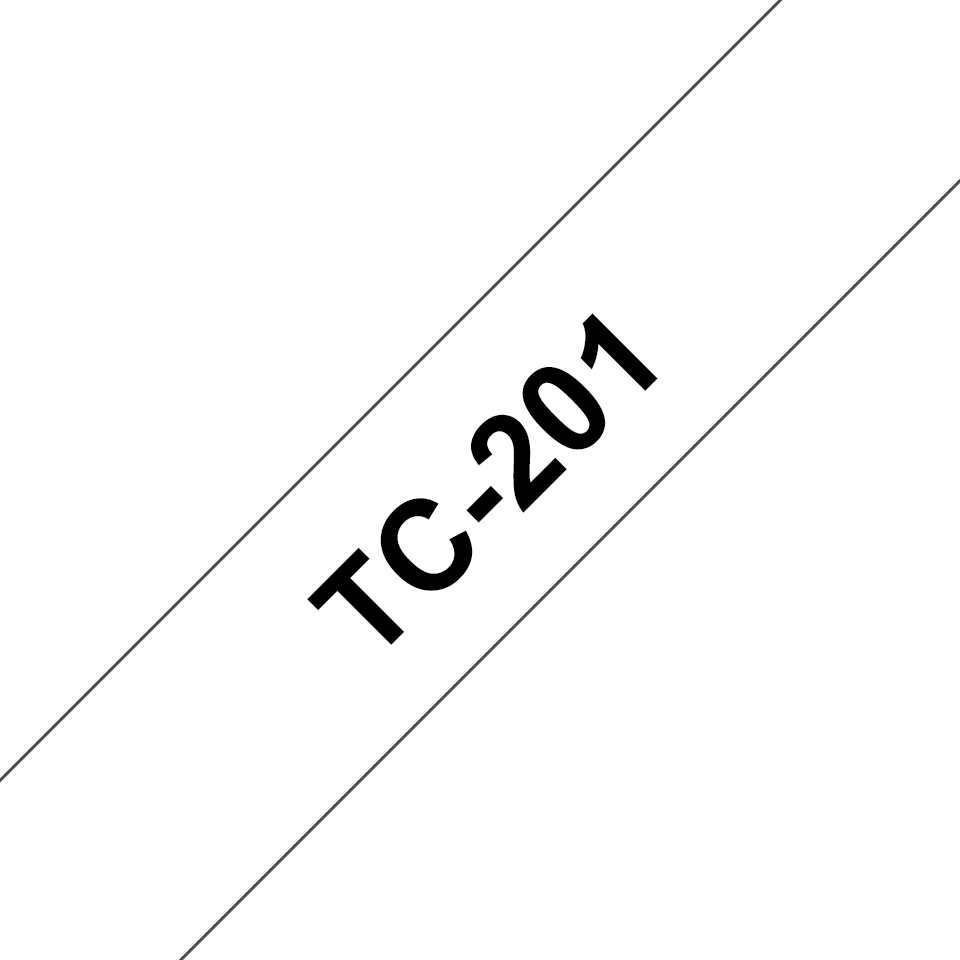 Casetă cu bandă de etichete originală Brother TC201 – negru pe alb de 12 mm lățime